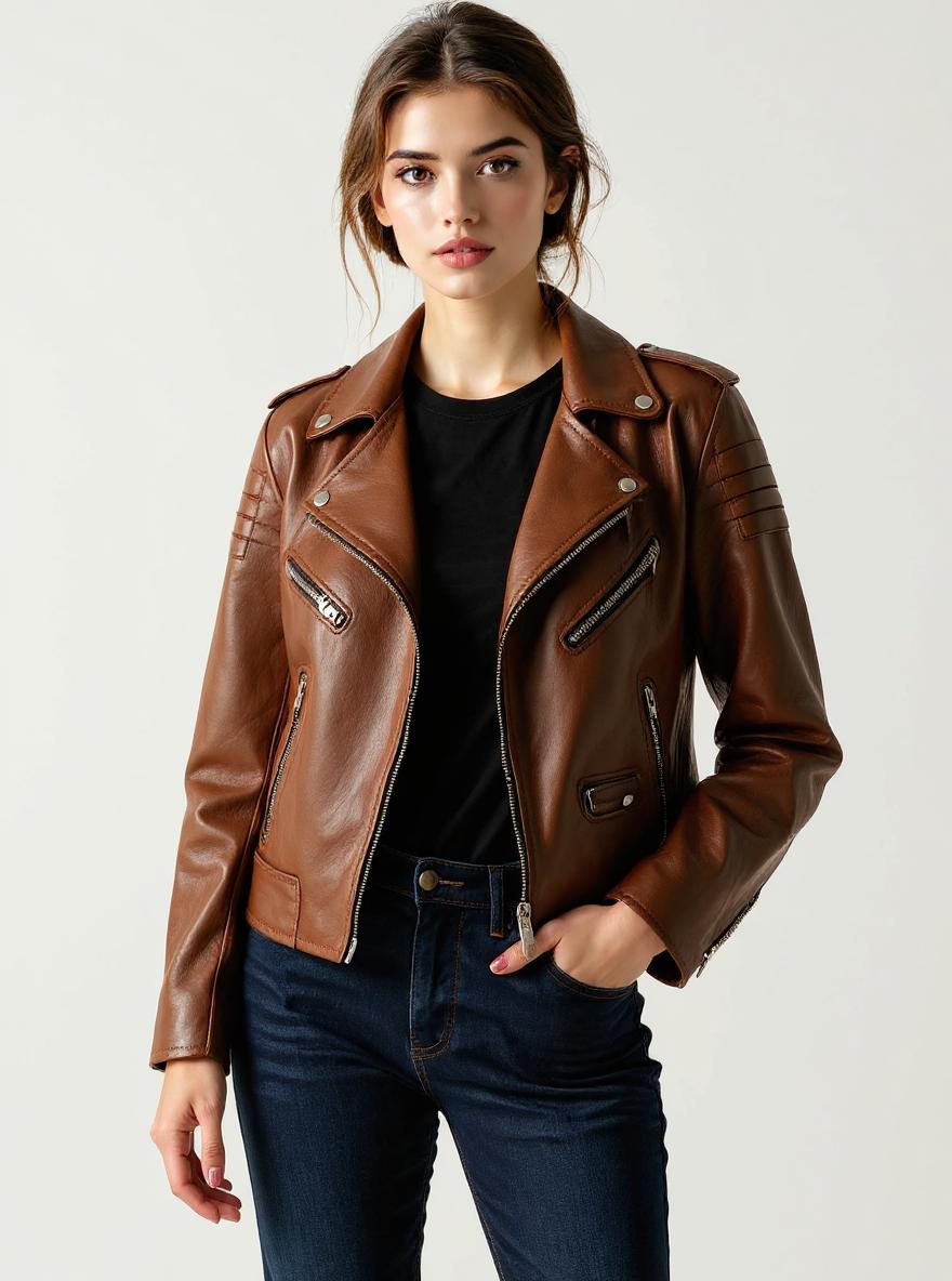 Brown Leather Biker Jacket