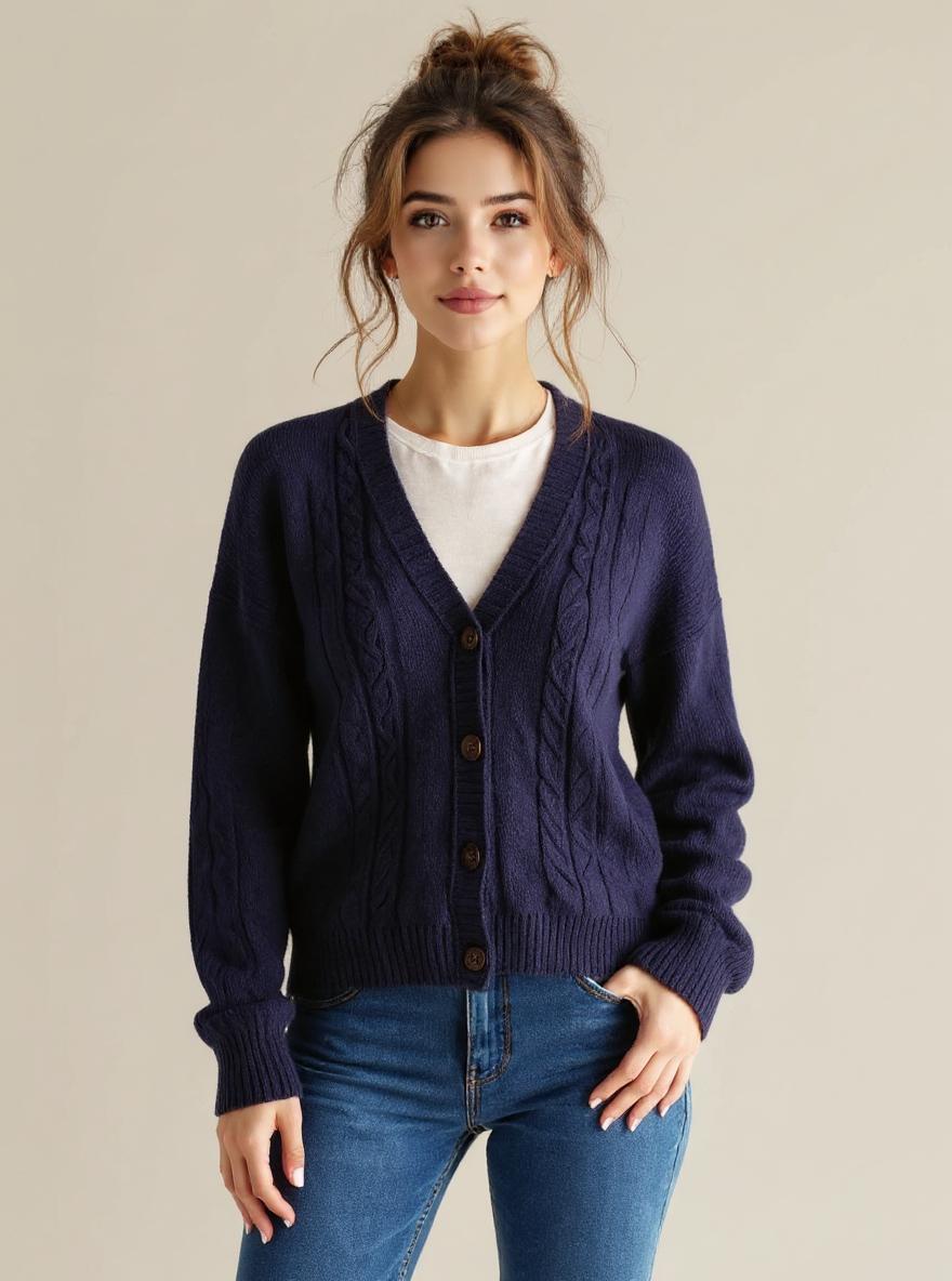 Navy Cable Knit Cardigan